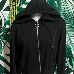 Black Zip-Up Hoodie with Drawstrings
